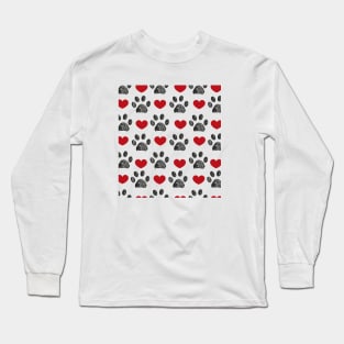 Red heart and black paw print Long Sleeve T-Shirt